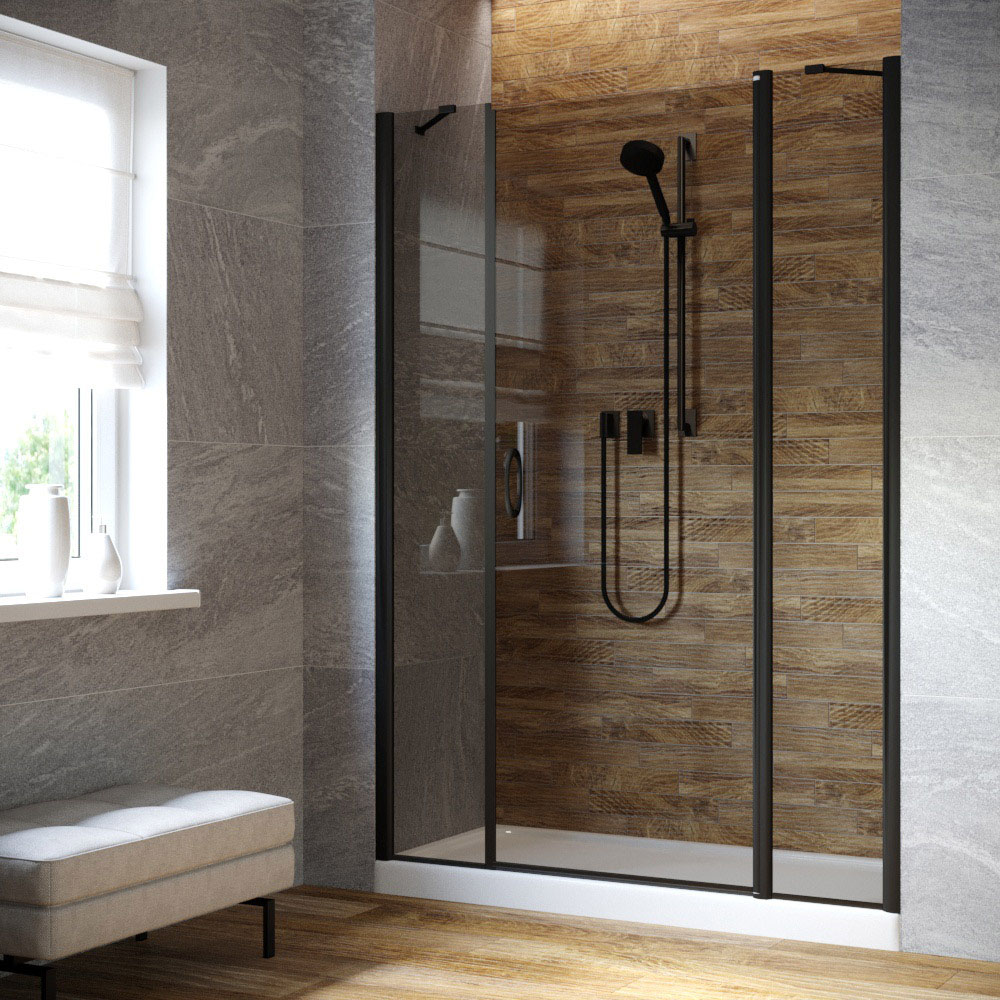 Душевая дверь в нишу Vegas Glass EP-2F LUX 150 02М 07 R, профиль черный матовый, стекло графит