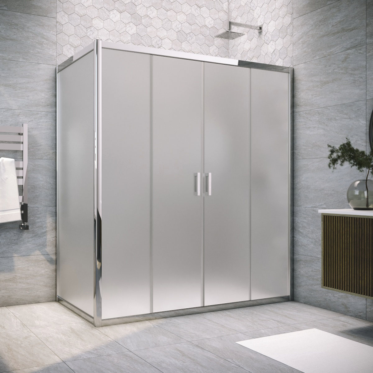 Душевой уголок Vegas Glass Z2P+ZPV TUR NOVO 205*95 08 10, профиль глянцевый хром, стекло сатин