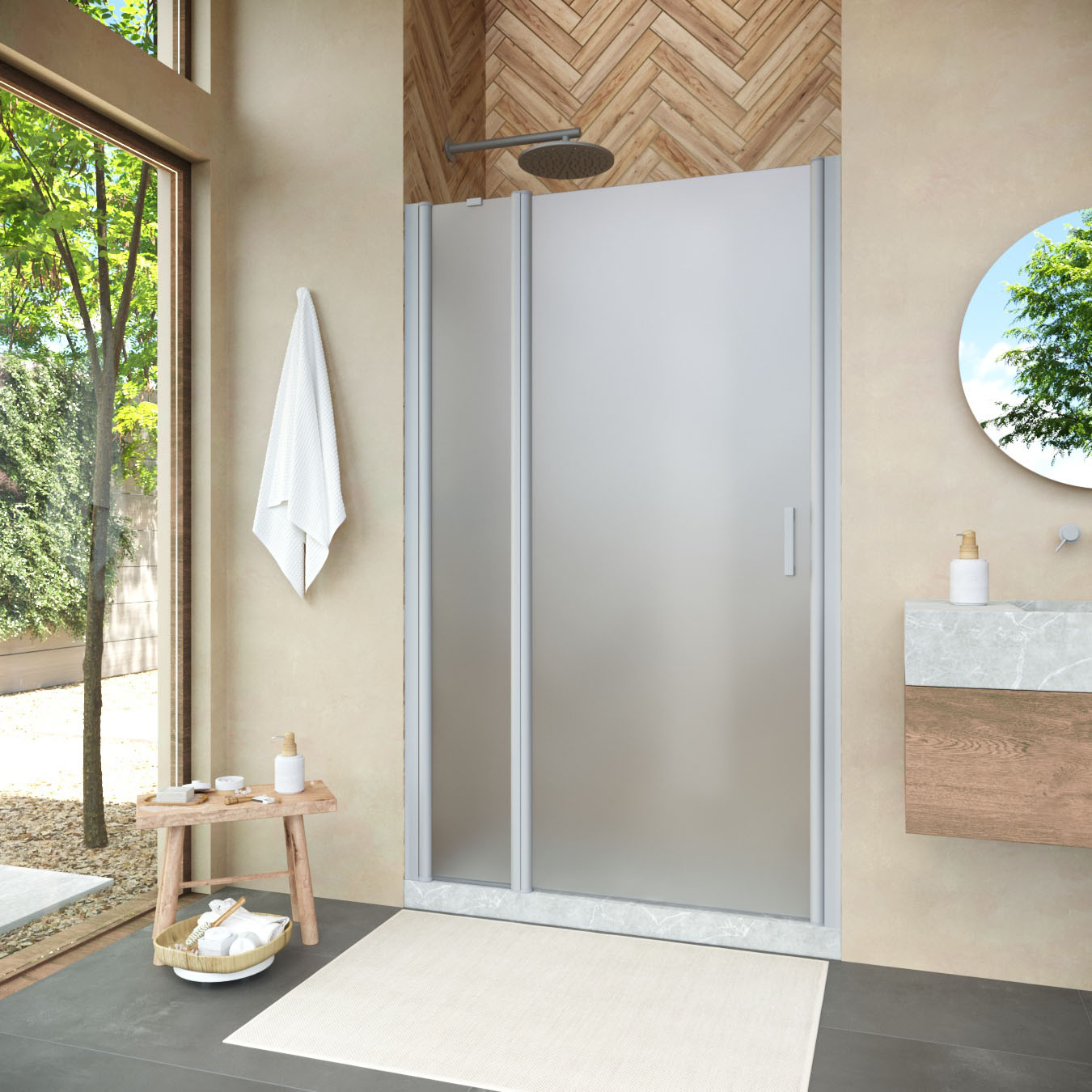 Душевая дверь в нишу Vegas Glass EP-F-1 NOVO h2000 110 07 10 L, профиль матовый хром, стекло сатин