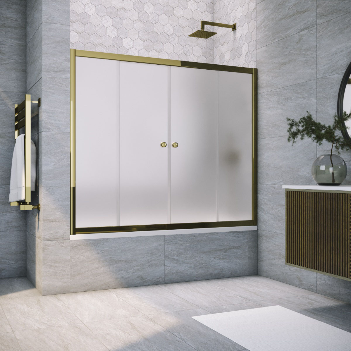 Шторка на ванну Vegas Glass Z2V TUR NOVO 190 05 10, профиль бронза, стекло сатин