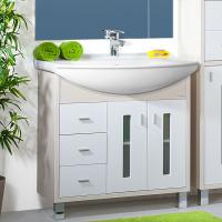 Тумба с раковиной Бриклаер Бали 85 светлая лиственница, белый глянец