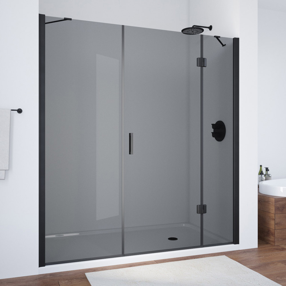 Душевая дверь в нишу Vegas Glass AFP-F NOVO 130 02М 07 R, профиль черный матовый, стекло графит