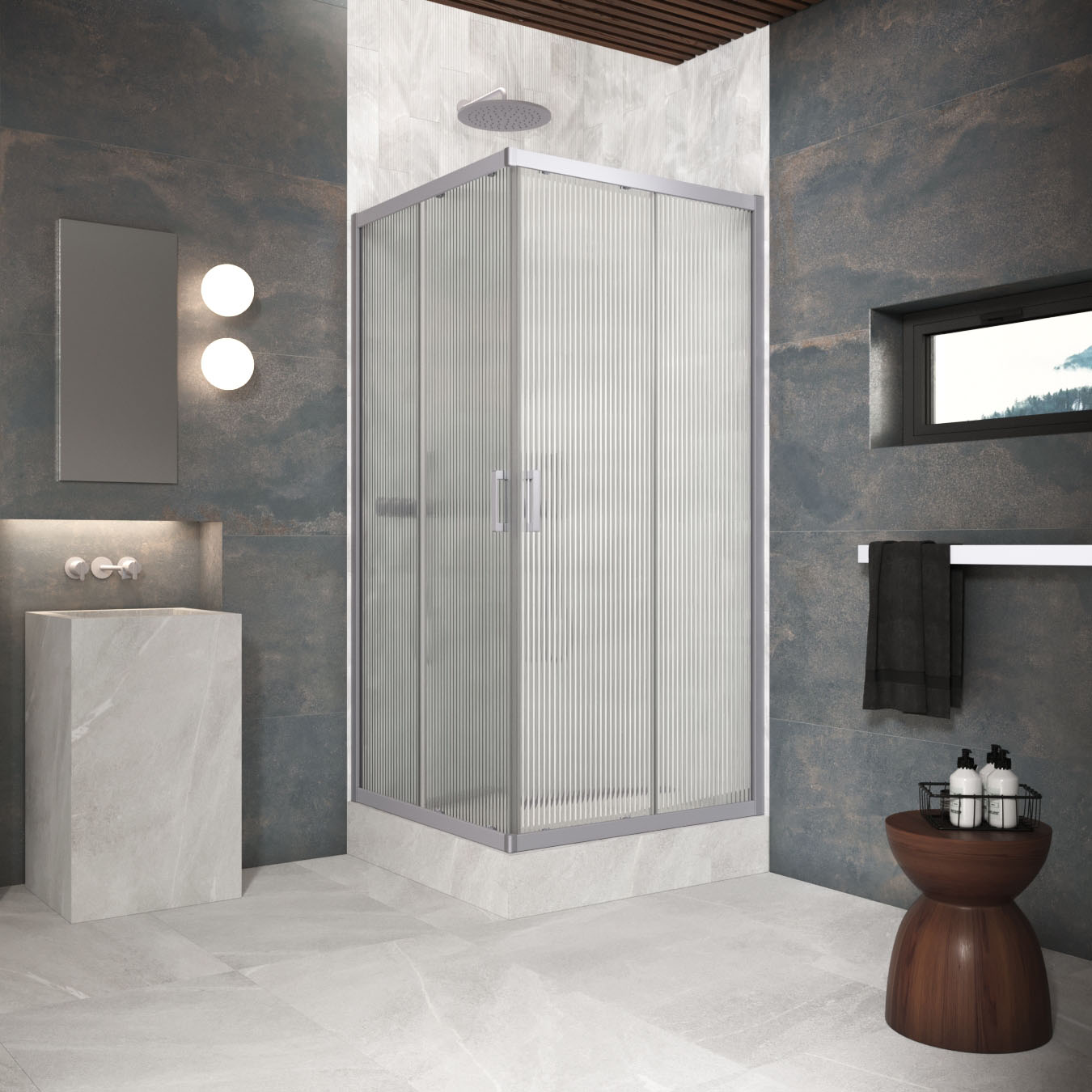 Душевой уголок Vegas Glass ZA Protec h1900 90 07 Moru, профиль матовый хром, стекло Moru