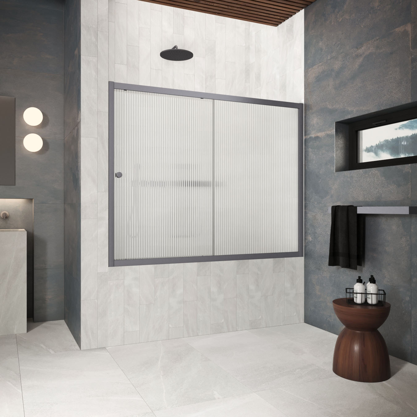 Шторка на ванну Vegas Glass  ZV Protec 150 06 Moru, профиль GunMetal, стекло Moru