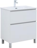 Тумба с раковиной Aquanet Вега 70 Flat напольная, 2 ящика, белый глянец