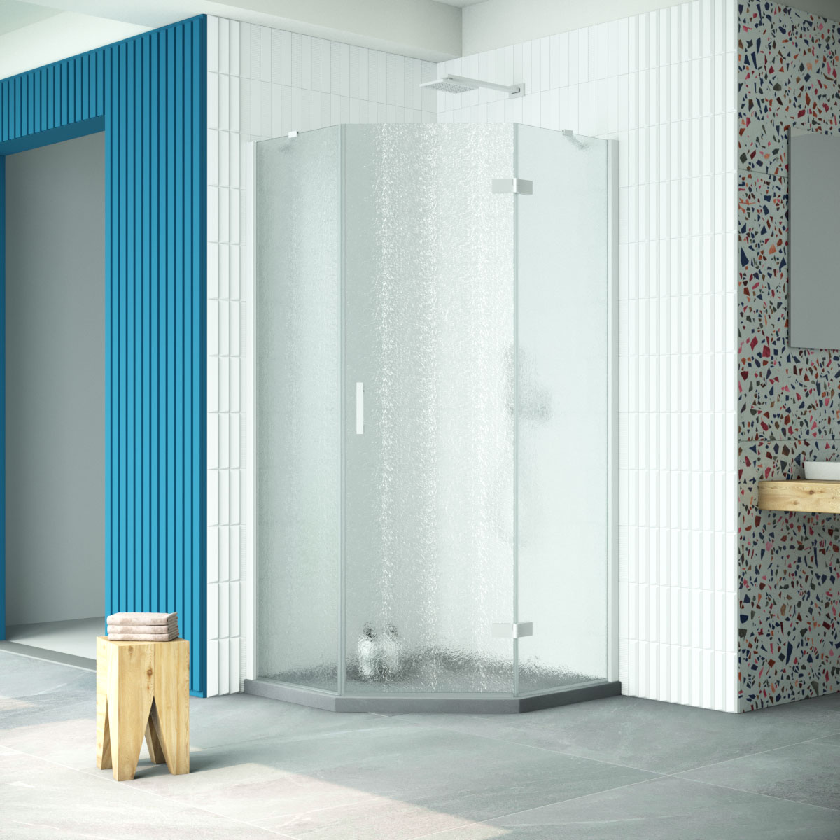 Душевой уголок Vegas Glass AFA-Pen Retta 90 01 02 R, профиль белый, стекло шиншилла