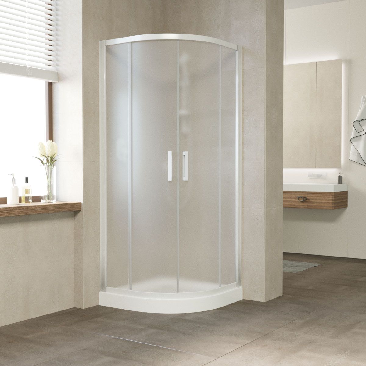 Душевой уголок Vegas Glass ZS NOVO 80 01 10 профиль белый, стекло сатин