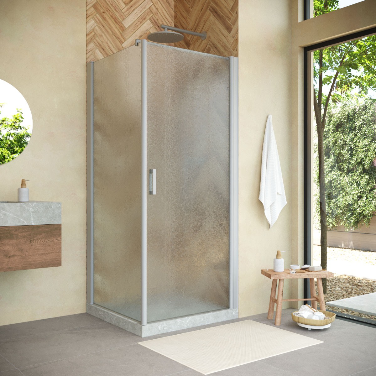 Душевой уголок Vegas Glass EP-FIS NOVO 80 07 02 R, профиль матовый хром, стекло шиншилла