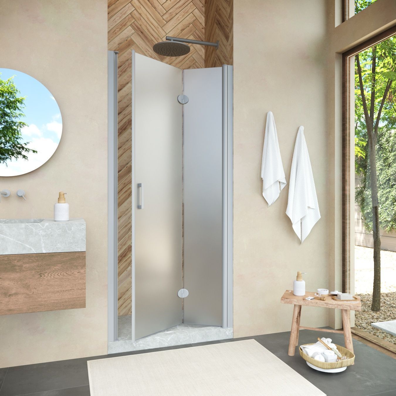 Душевая дверь в нишу Vegas Glass GPS NOVO 90 07 10 L профиль матовый хром, стекло сатин