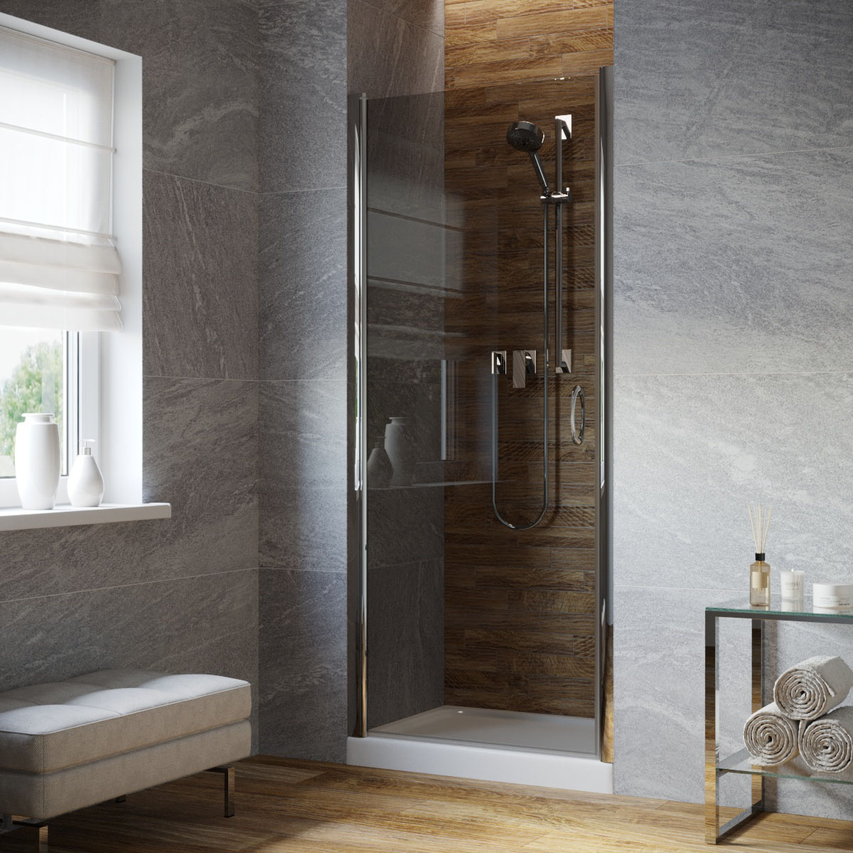 Душевая дверь в нишу Vegas Glass EP LUX 95 08 07 L, профиль глянцевый хром, стекло графит