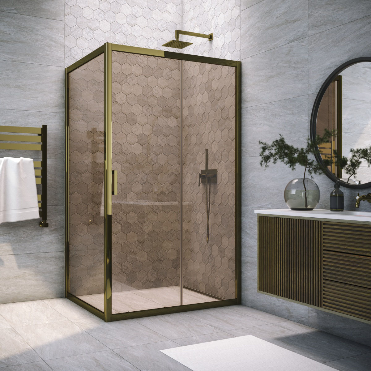 Душевой уголок Vegas Glass ZP+ZPV TUR NOVO 170*85 05 05, профиль бронза, стекло бронза