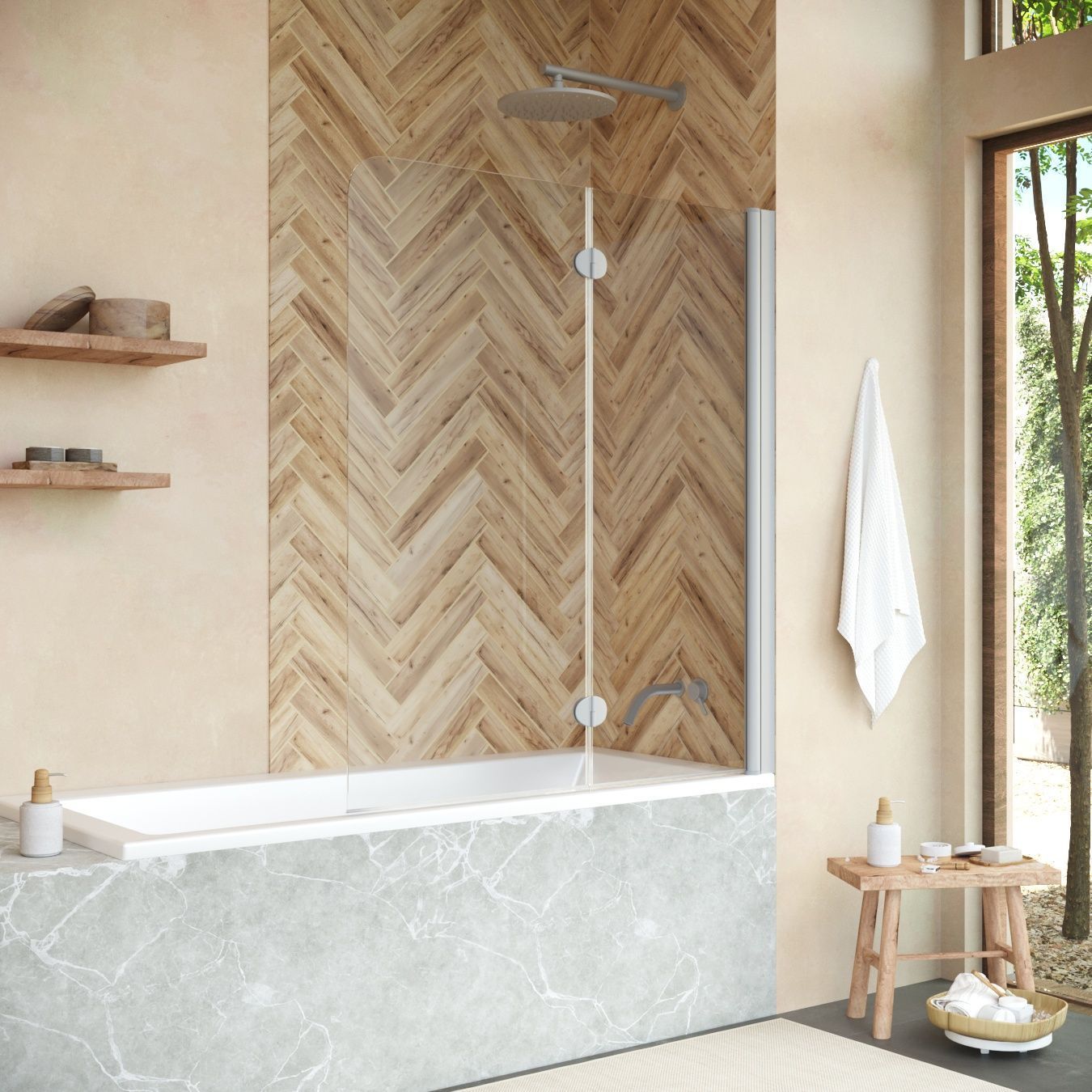 Шторка на ванну Vegas Glass E2V NOVO 120 07 crystalvision L профиль матовый хром, стекло crystalvision