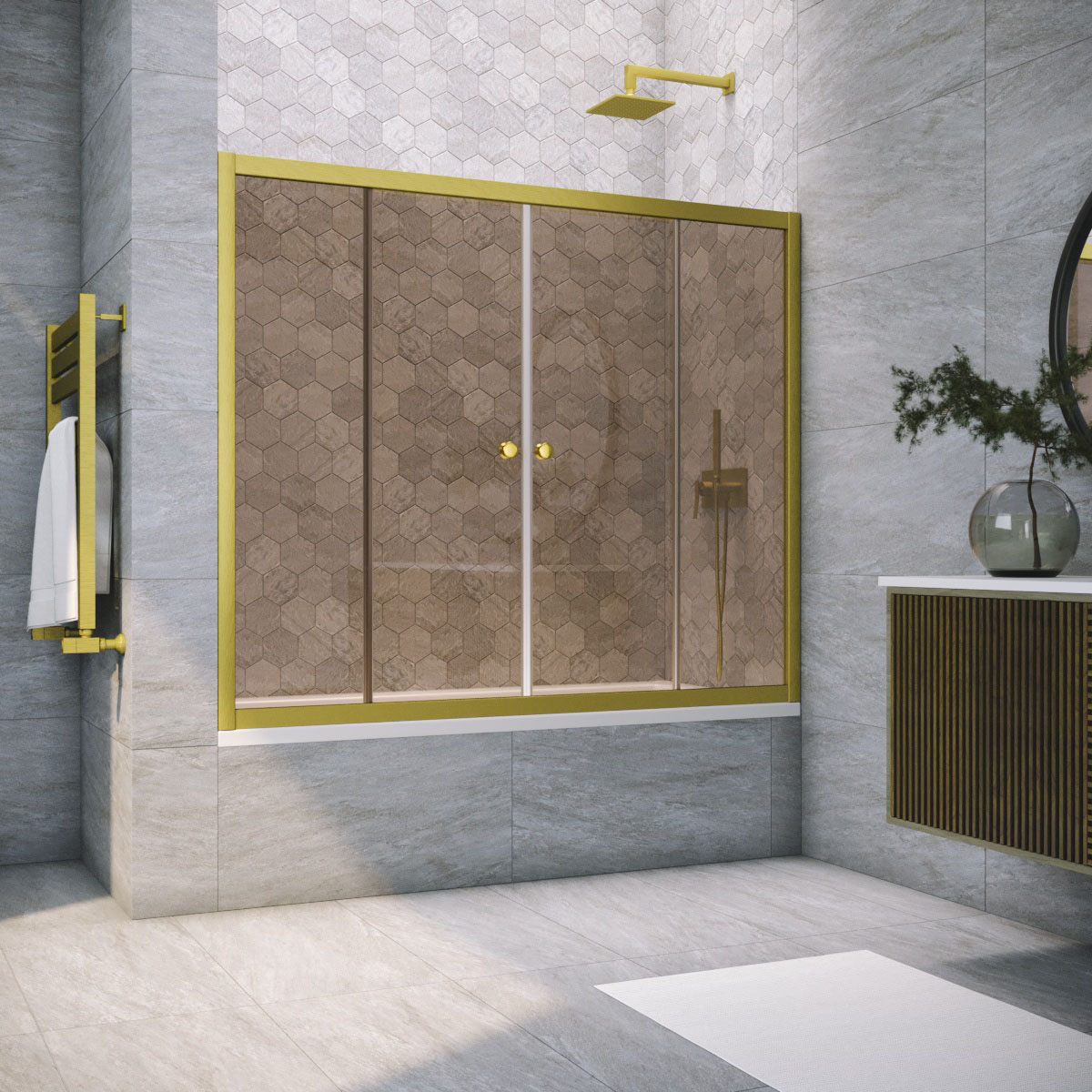 Шторка на ванну Vegas Glass Z2V NOVO 160 03 05, профиль золото матовое, стекло бронза