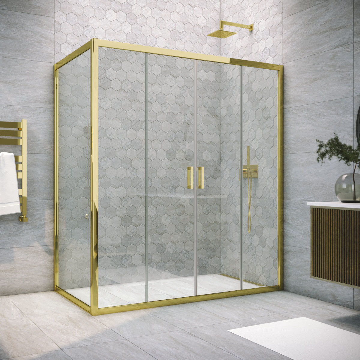 Душевой уголок Vegas Glass Z2P+ZPV TUR NOVO h1900 165*95 09 crystalvision, профиль золото глянцевое, стекло crystalvision