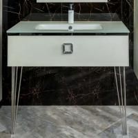 Тумба с раковиной Armadi Art Lucido 100 жемчужная белая, раковина 852-100-W, ножки хром