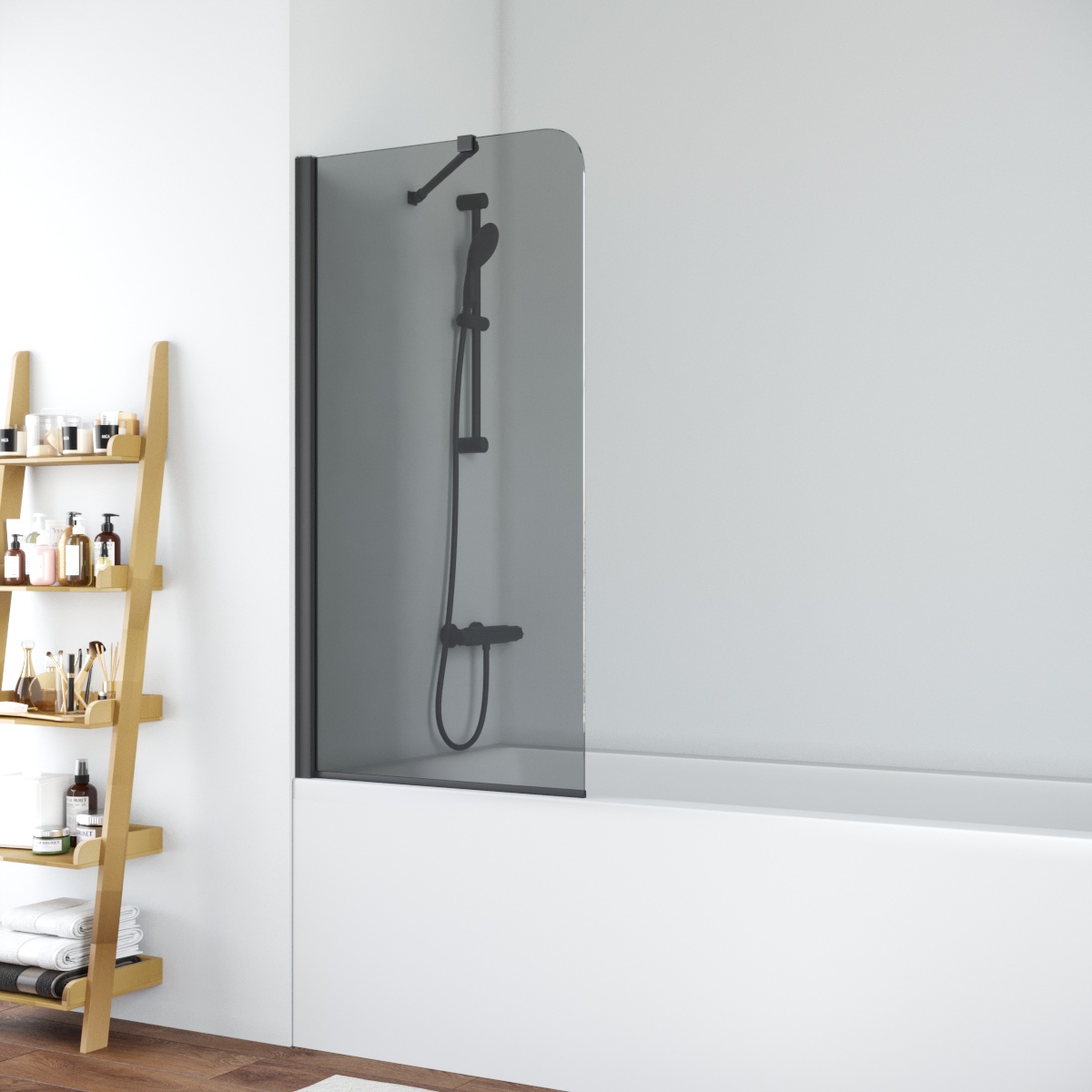 Шторка на ванну Vegas Glass  EV ST NOVO 76 02М 07, профиль черный матовый, стекло графит