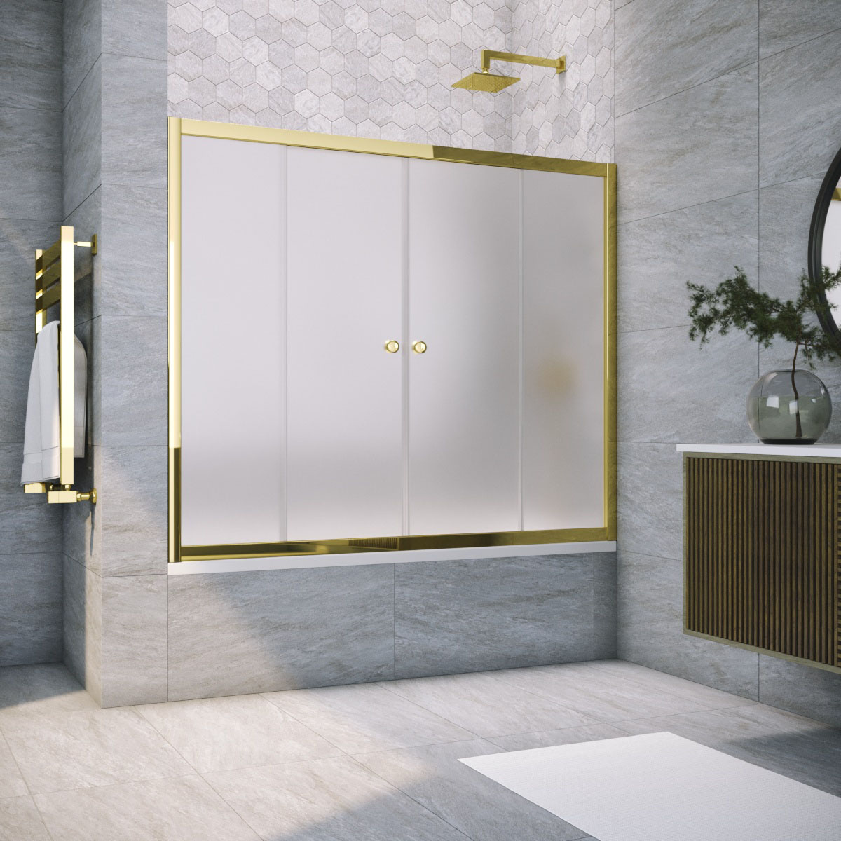 Шторка на ванну Vegas Glass Z2V TUR NOVO 175 09 10, профиль золото глянцевое, стекло сатин