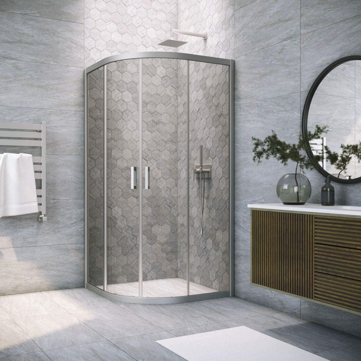 Душевой уголок Vegas Glass ZS NOVO h2000 110 07 07, профиль матовый хром, стекло графит