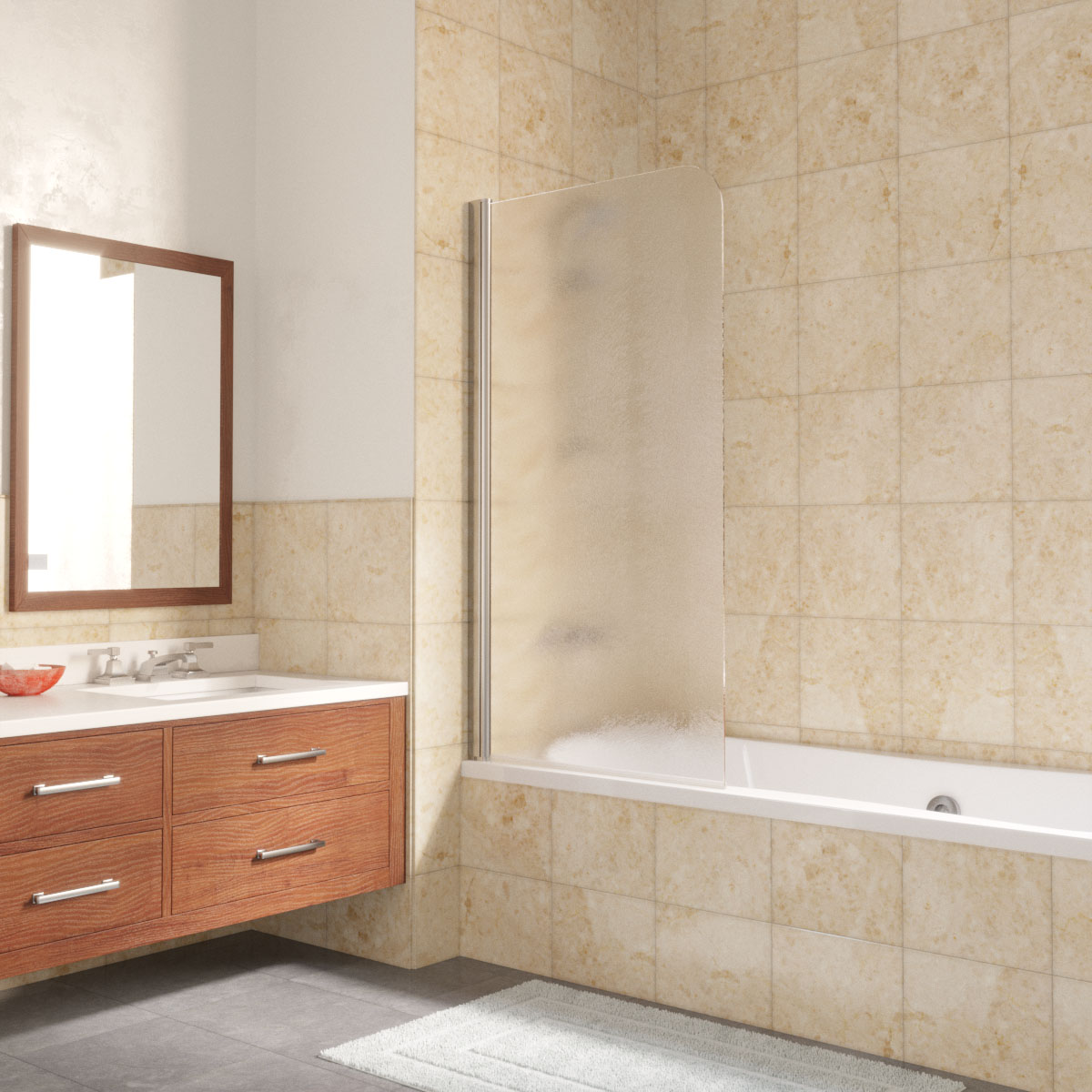 Шторка на ванну Vegas Glass  EV LUX 75 08 02 L, профиль глянцевый хром, стекло шиншилла