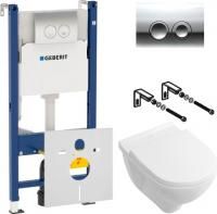 Инсталляция Geberit Duofix Delta 458.124.21.1 3 в 1 с кнопкой смыва + унитаз подвесной Villeroy & Boch O'Novo 5660HR01 alpin + шумоизоляция