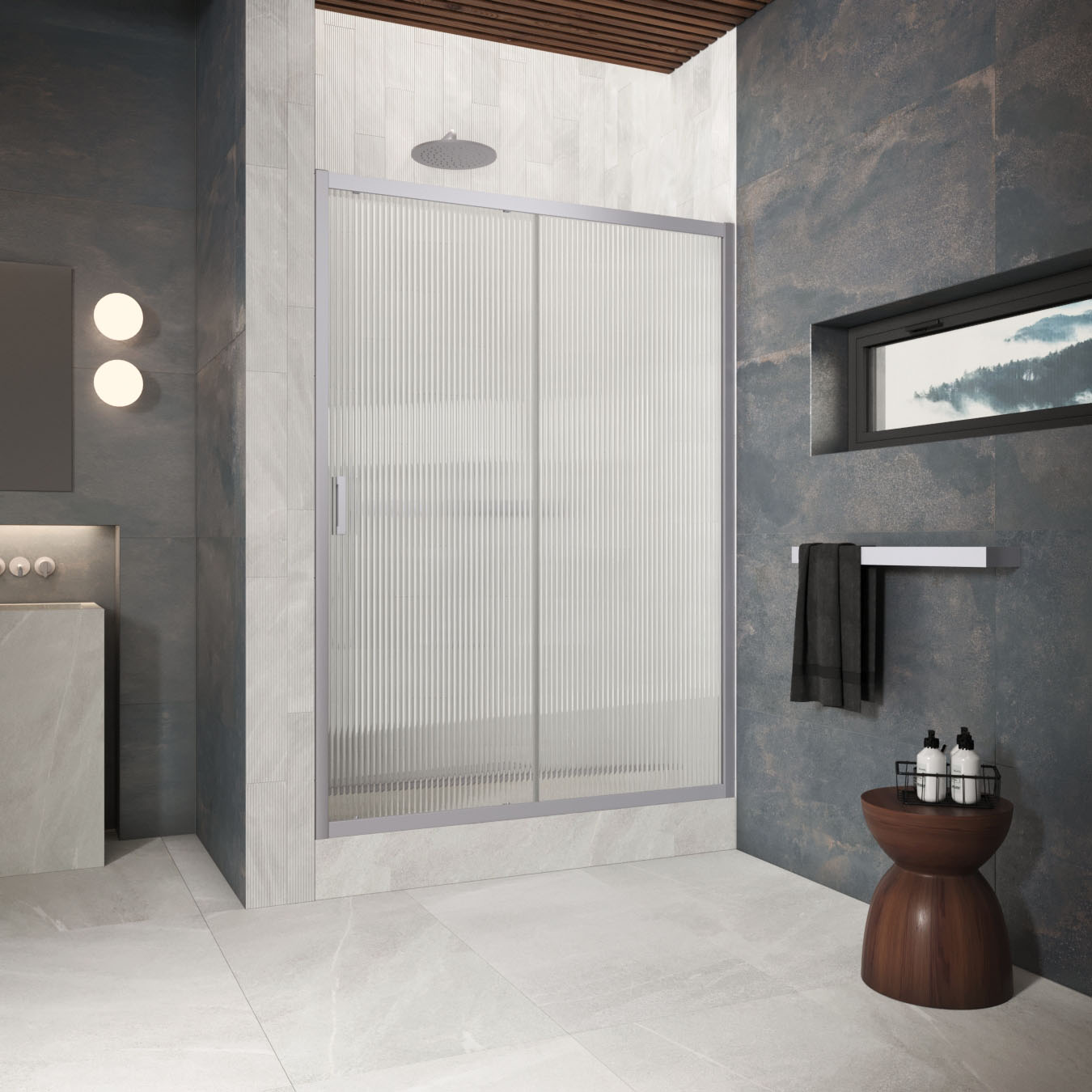 Душевая дверь в нишу Vegas Glass  ZP Protec h1900 180 07 Moru, профиль матовый хром, стекло Moru