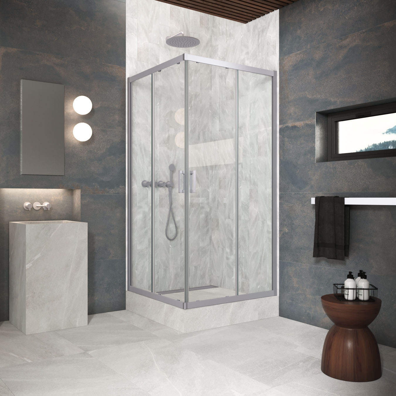 Душевой уголок Vegas Glass ZA Protec 70 07 01, профиль матовый хром, стекло прозрачное