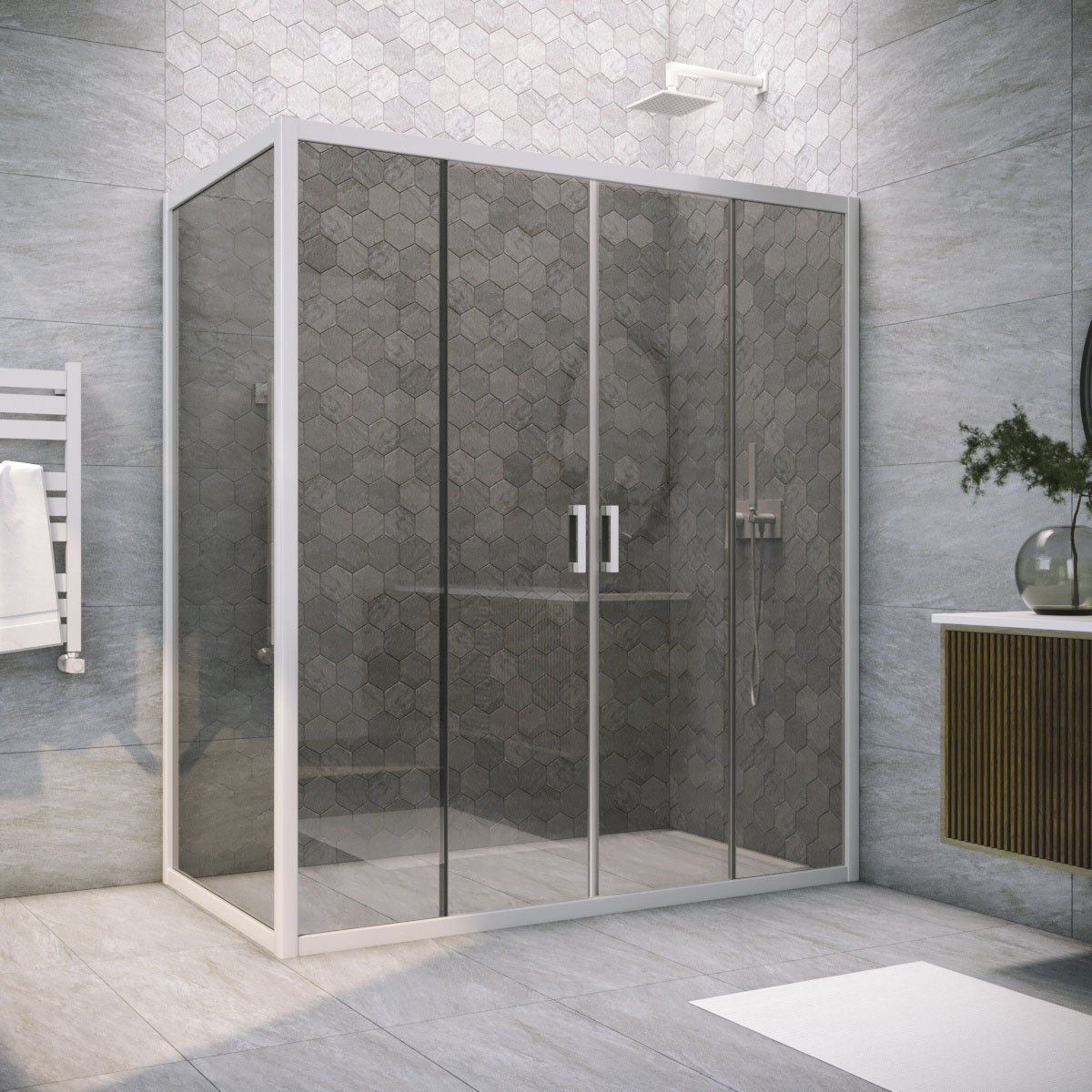 Душевой уголок Vegas Glass Z2P+ZPV NOVO h2000 170*70 01 07, профиль белый, стекло графит