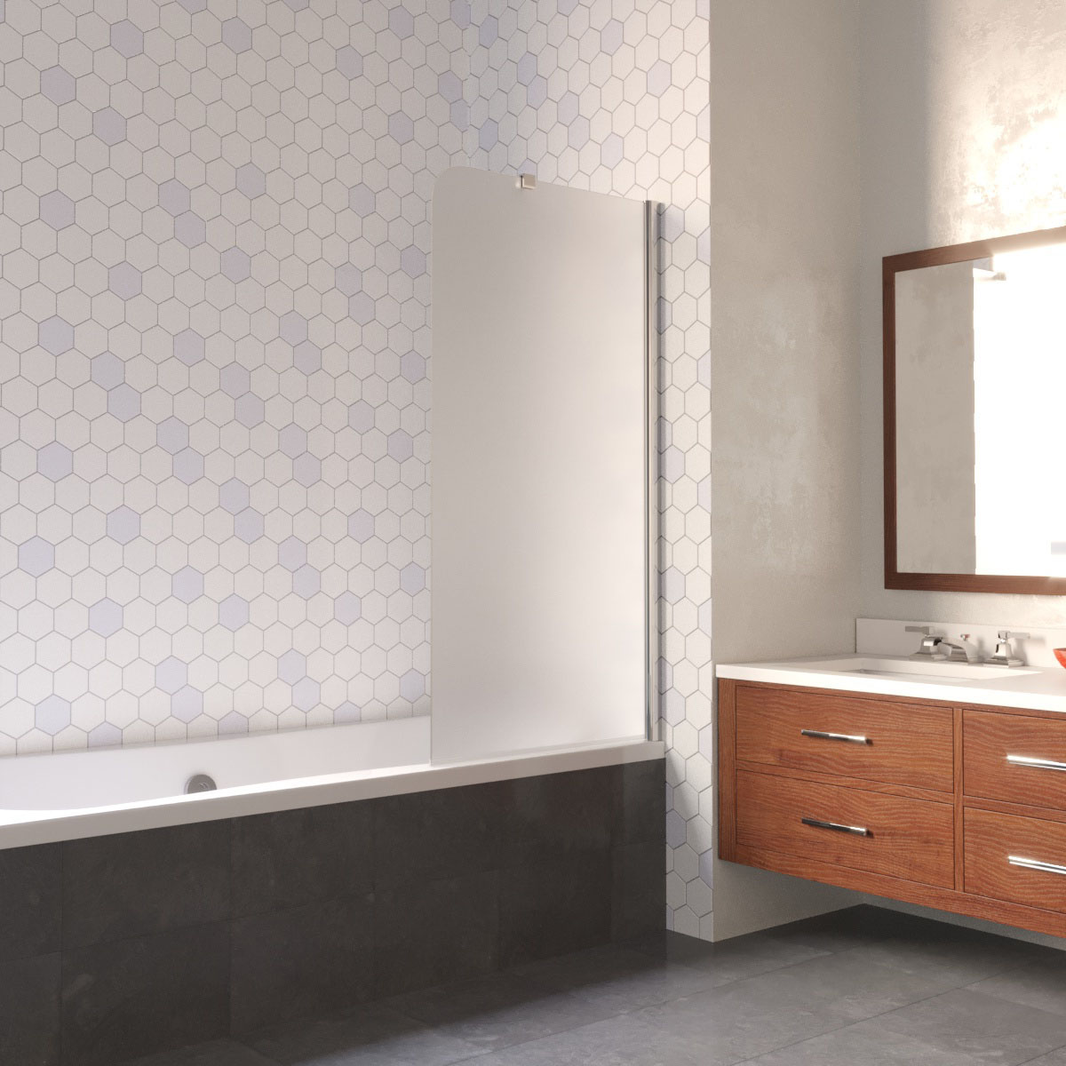 Шторка на ванну Vegas Glass EV LUX ST 76 08 10 R, профиль глянцевый хром, стекло сатин