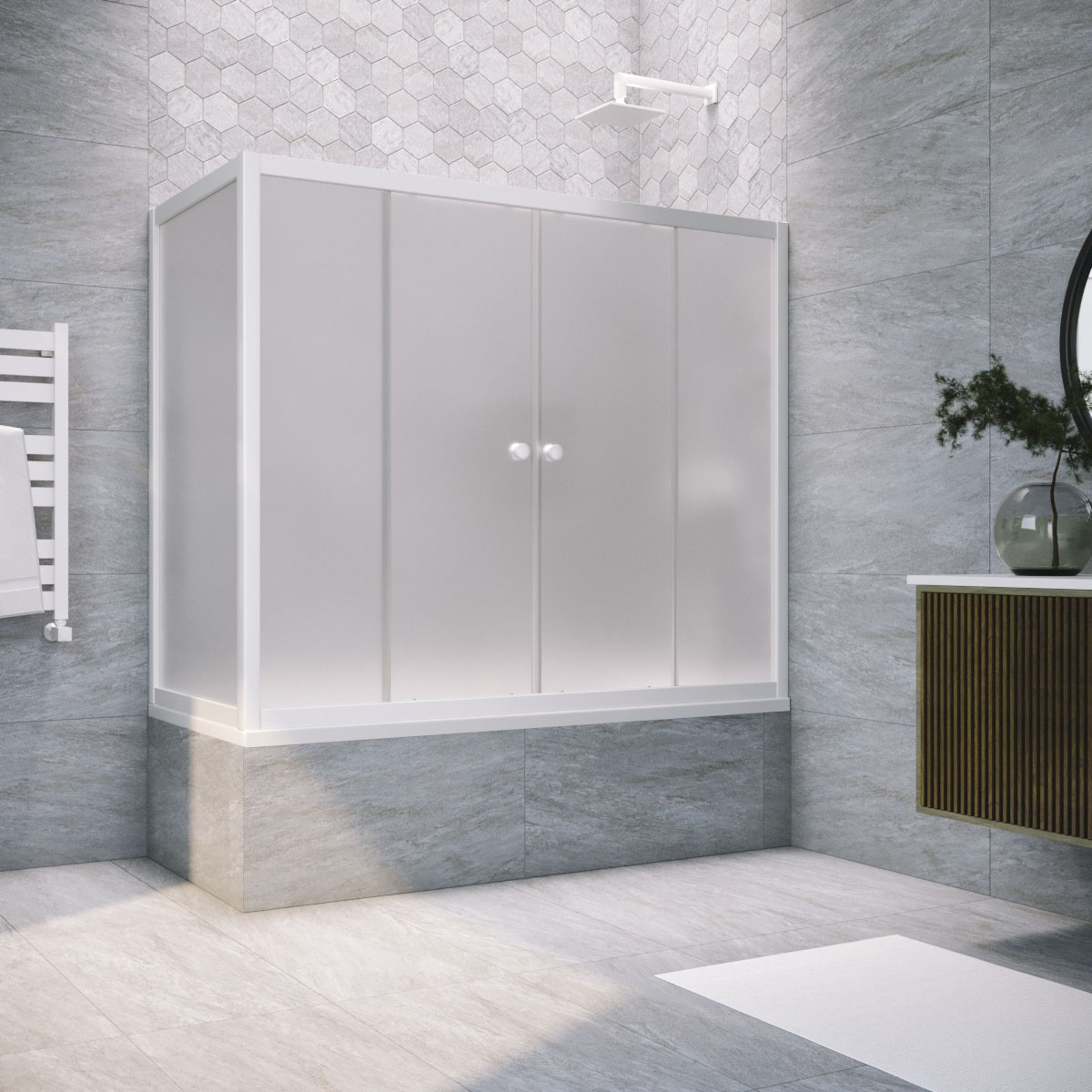 Шторка на ванну Vegas Glass Z2V+ZVF NOVO 165*90 01 10, профиль белый, стекло сатин