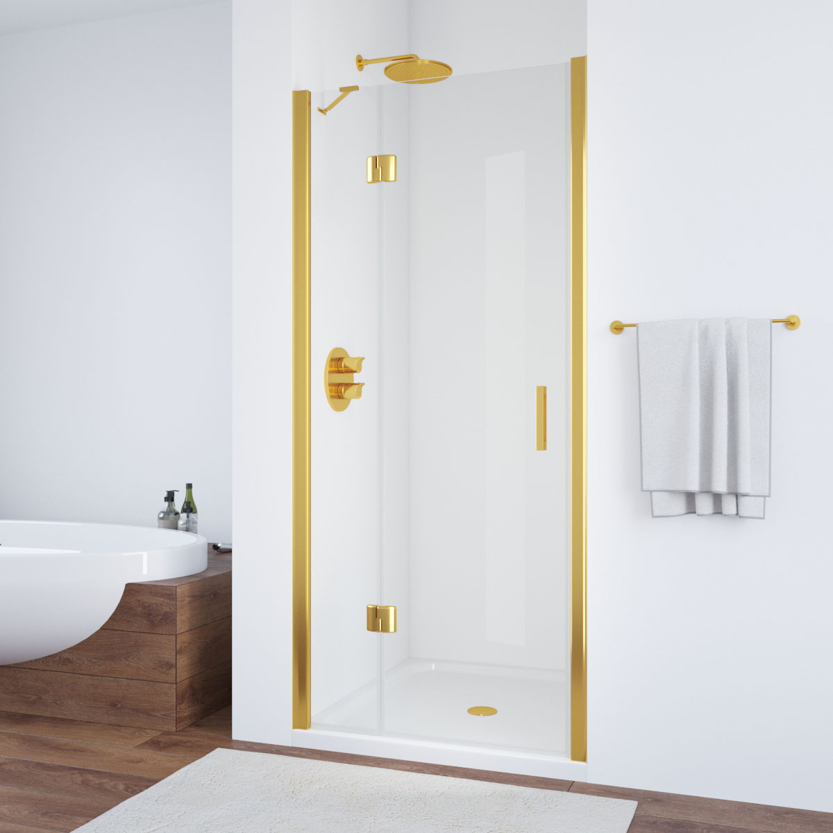 Душевая дверь в нишу Vegas Glass AFP NOVO 95 09 crystalvision L, профиль золото глянцевое, стекло crystalvision