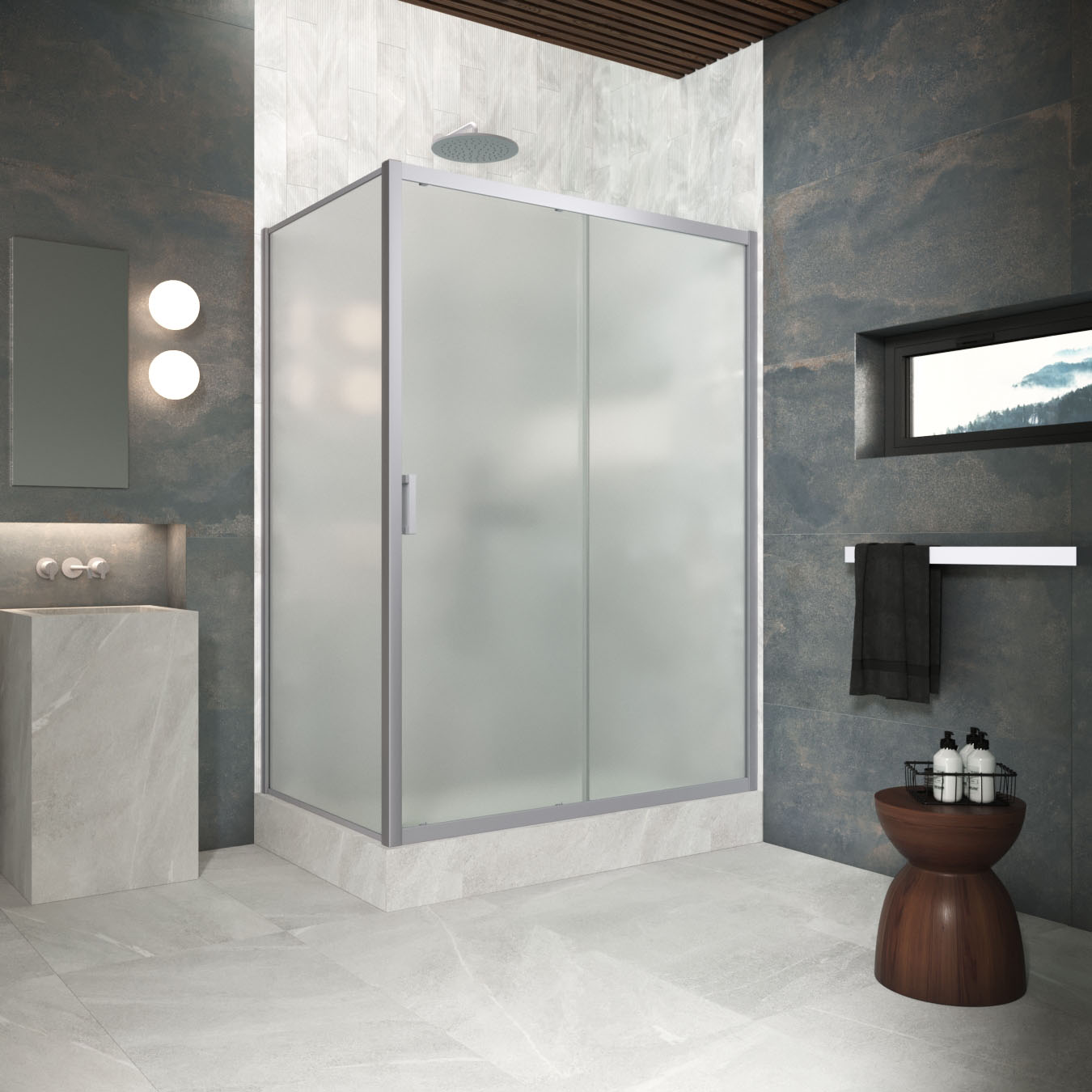 Душевой уголок Vegas Glass ZP+ZPV Protec 180*85 07 10, профиль матовый хром, стекло сатин