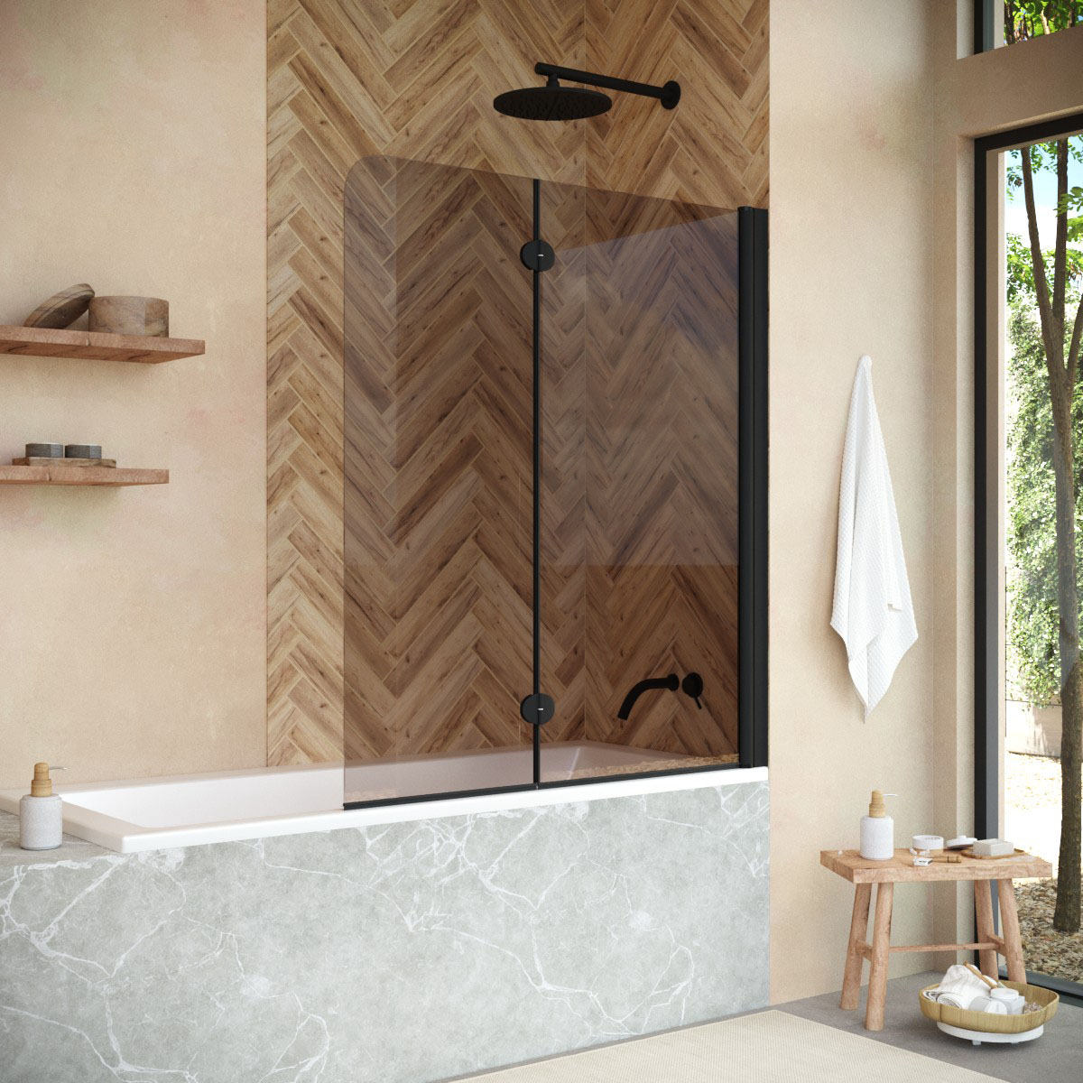 Шторка на ванну Vegas Glass  E2V NOVO 120 02М 05 R, профиль черный матовый, стекло бронза