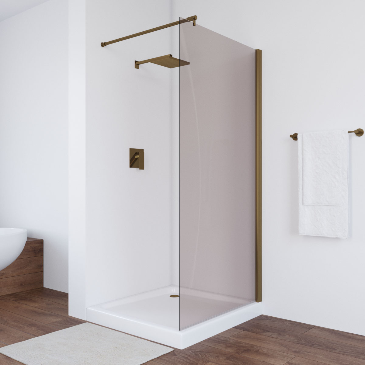 Душевая перегородка Vegas Glass EAF NOVO 86 05 05, профиль бронза, стекло бронза