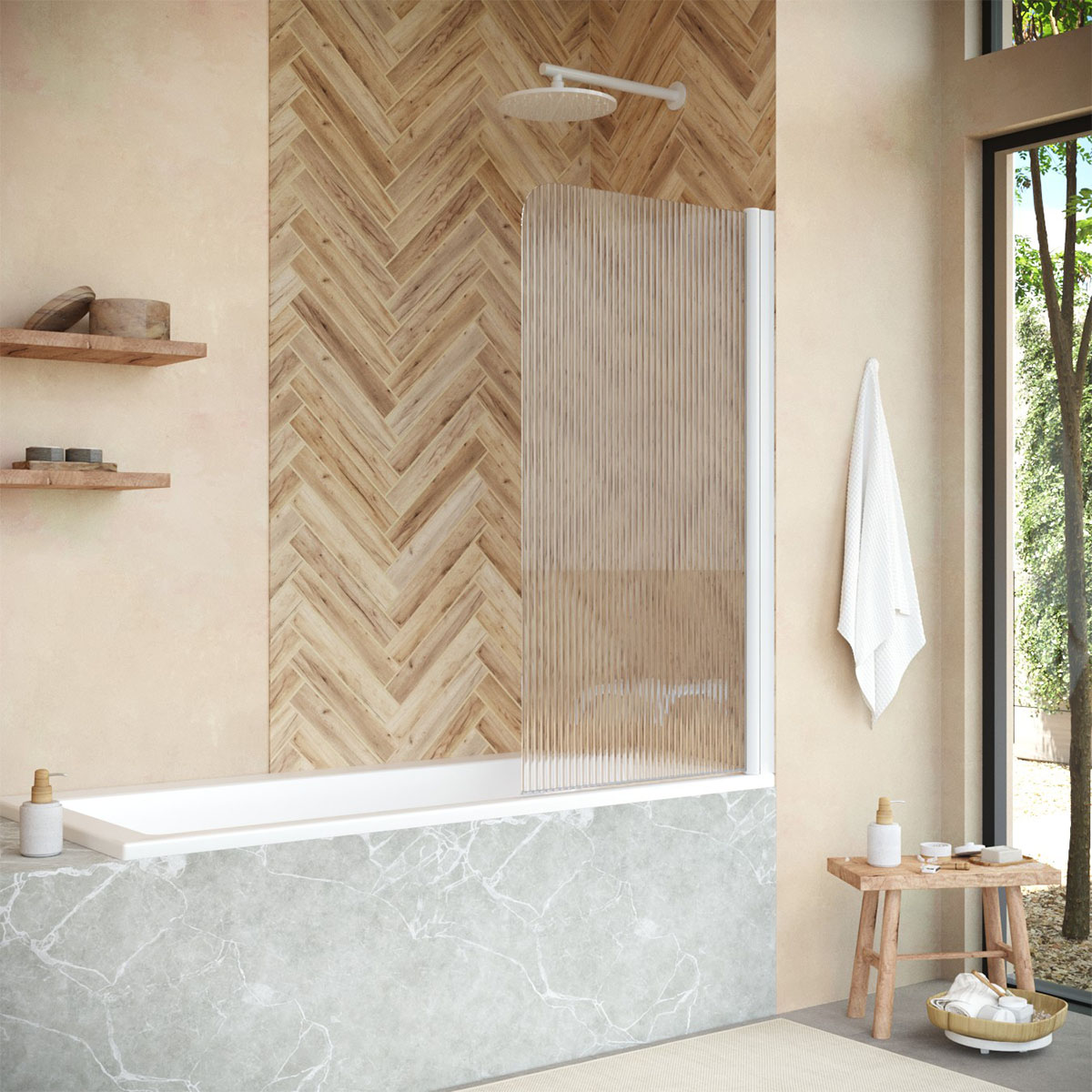 Шторка на ванну Vegas Glass  EV NOVO 70 01 Moru R, профиль белый, стекло Moru