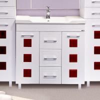 Тумба с раковиной Misty Кармен 80 белая эмаль, красное стекло, напольная