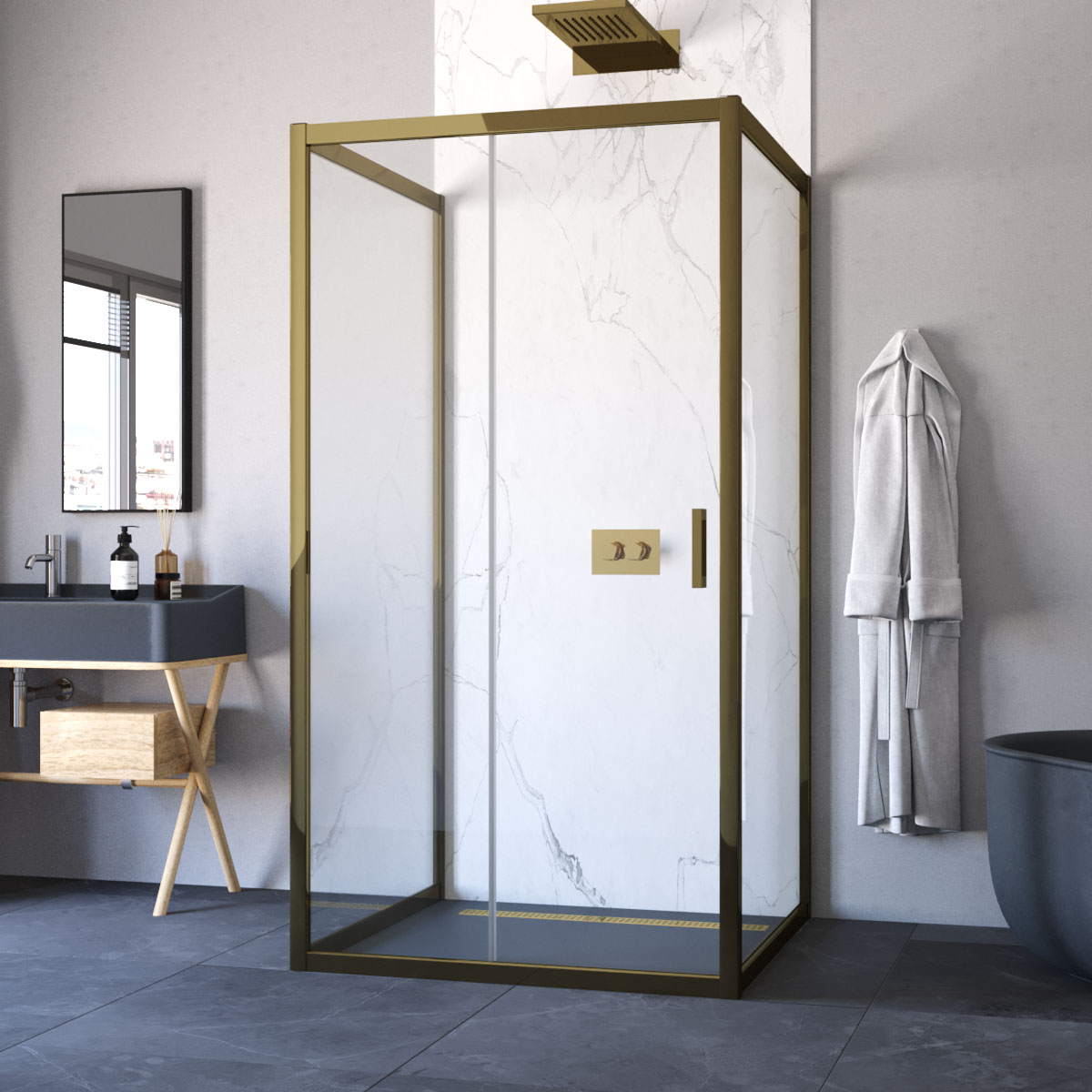 Душевой уголок Vegas Glass ZP-U TUR NOVO 120*90 05 01, профиль бронза, стекло прозрачное