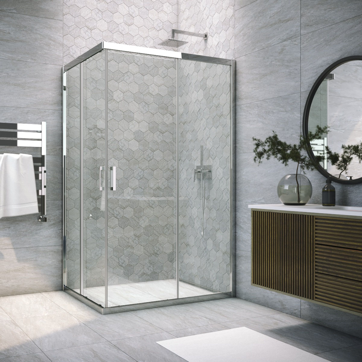 Душевой уголок Vegas Glass ZA-F TUR NOVO h1900 95*70 08 01, профиль глянцевый хром, стекло прозрачное