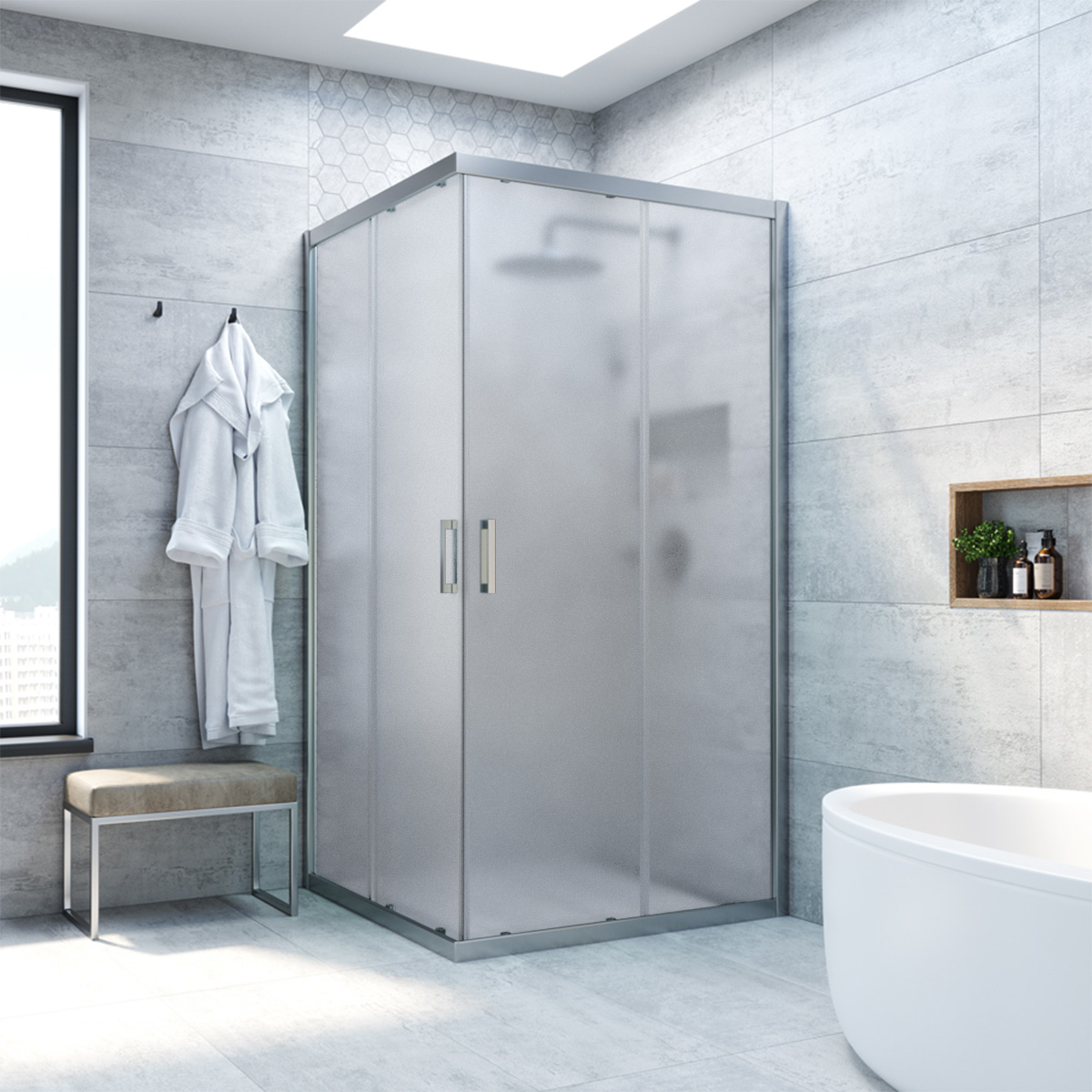 Душевой уголок Vegas Glass ZA NOVO h2000 80 07 10, профиль матовый хром, стекло сатин