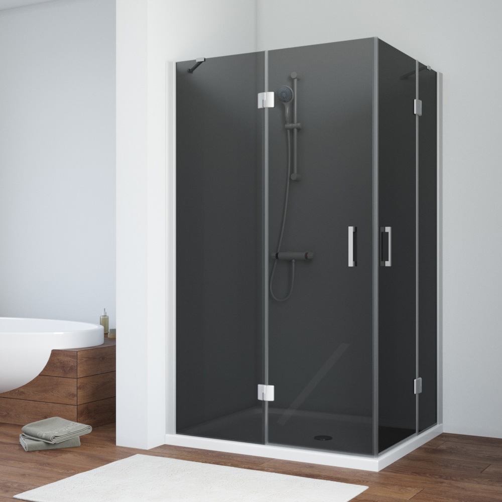 Душевой уголок Vegas Glass AFA-F NOVO 120*80 07 07 L, профиль матовый хром, стекло графит