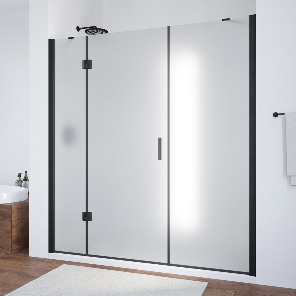 Душевая дверь в нишу Vegas Glass AFP-F NOVO 160 02М 10 L, профиль черный матовый, стекло сатин