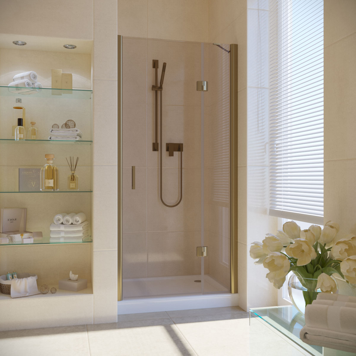 Душевая дверь в нишу Vegas Glass AFP LUX 95 05 05 R, профиль бронза, стекло бронза