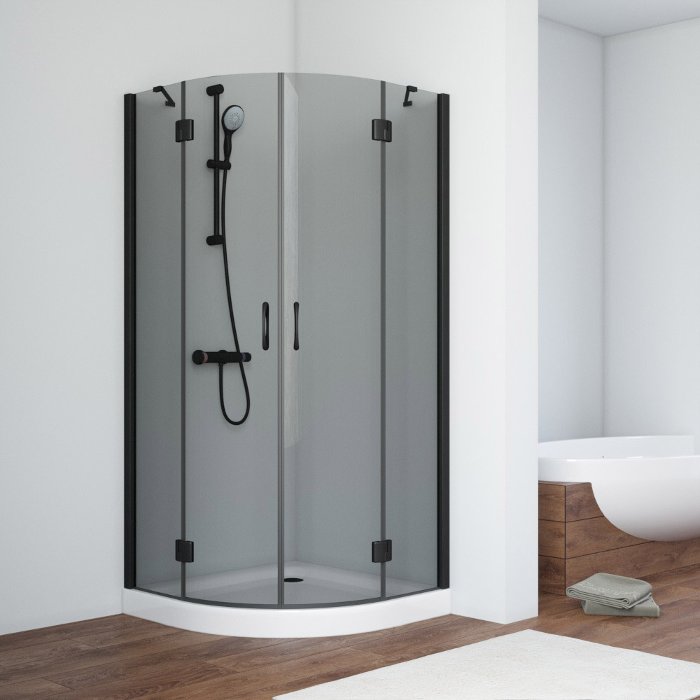 Душевой уголок Vegas Glass AFS NOVO 100 02М 07 R, профиль черный матовый, стекло графит