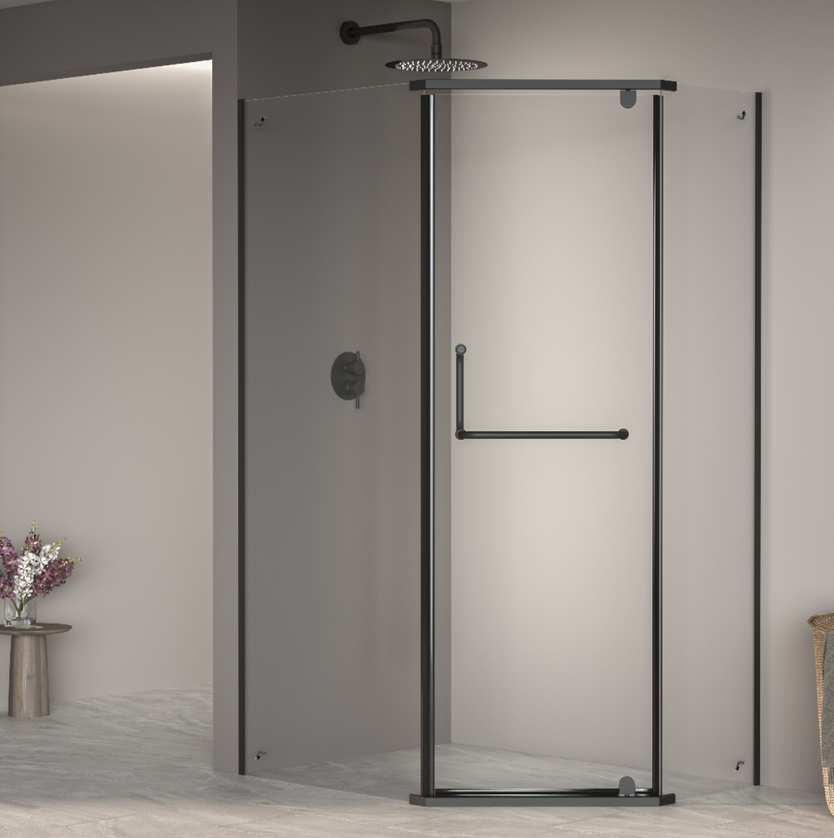 Душевой уголок RGW Passage PA-091B 90х80 профиль черный, стекло прозрачное