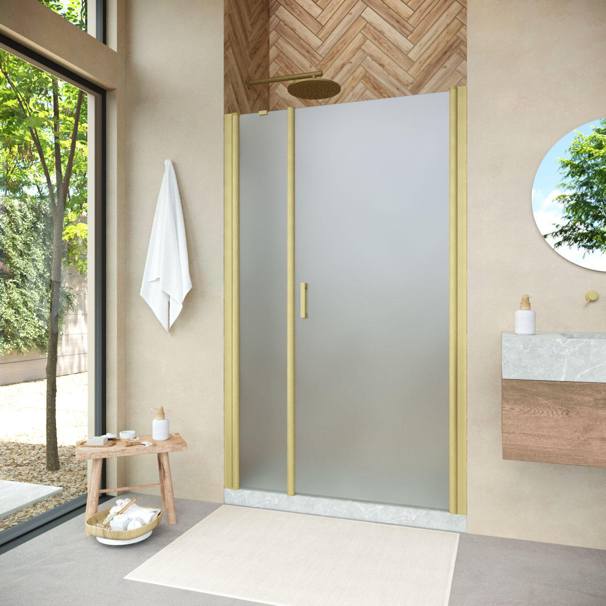 Душевая дверь в нишу Vegas Glass  EP-F-2 NOVO h2000 180 03 10 R, профиль золото матовое, стекло сатин