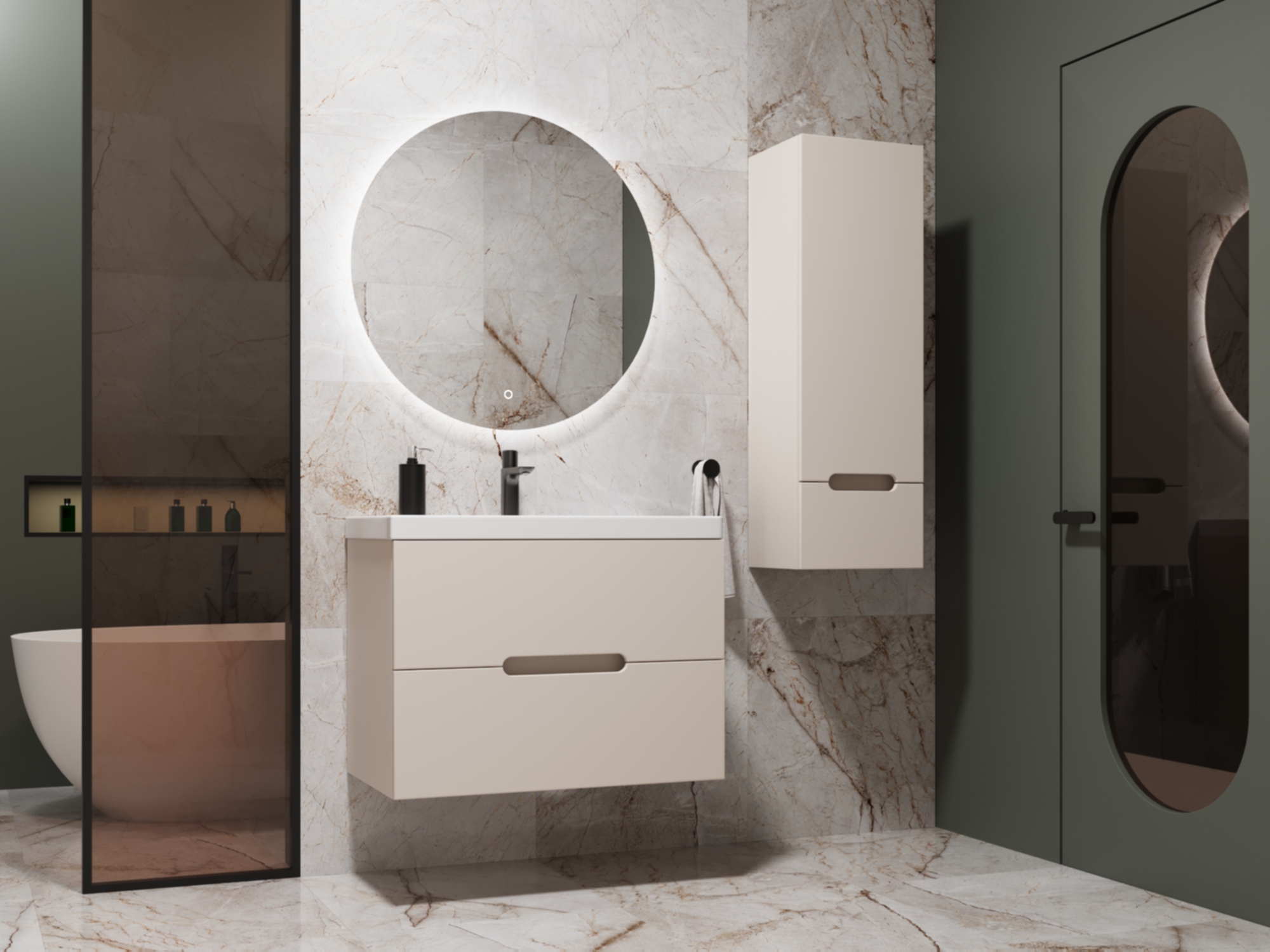 Тумба с раковиной Style Line Матис 70 подвесная, крем