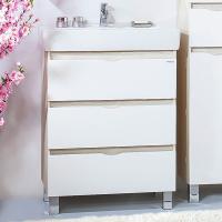 Тумба с раковиной Бриклаер Токио 60 светлая лиственница, белый глянец