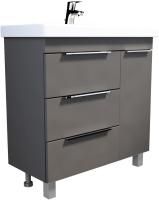 Тумба с раковиной 1MarKa Gaula 80Н черная, 3 ящика, 1 дверца
