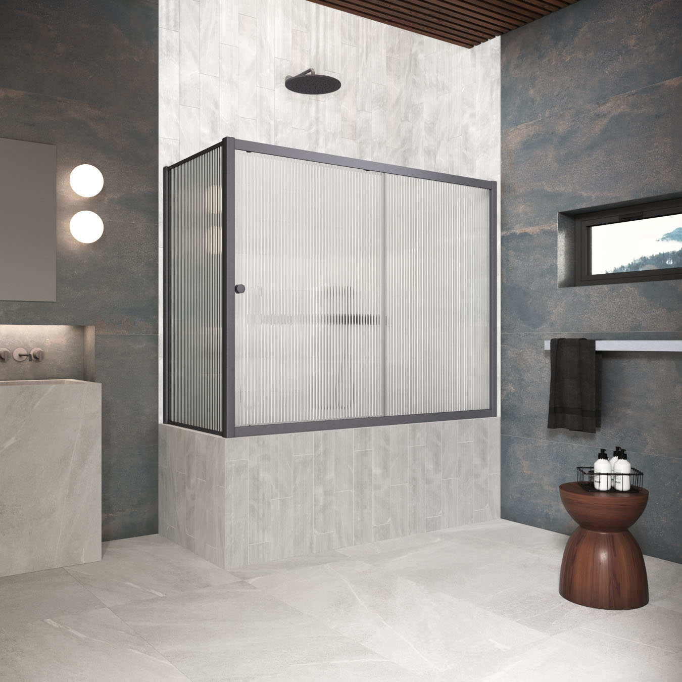 Шторка на ванну Vegas Glass  ZV+ZVF Protec 190*80 06 Moru, профиль GunMetal, стекло Moru