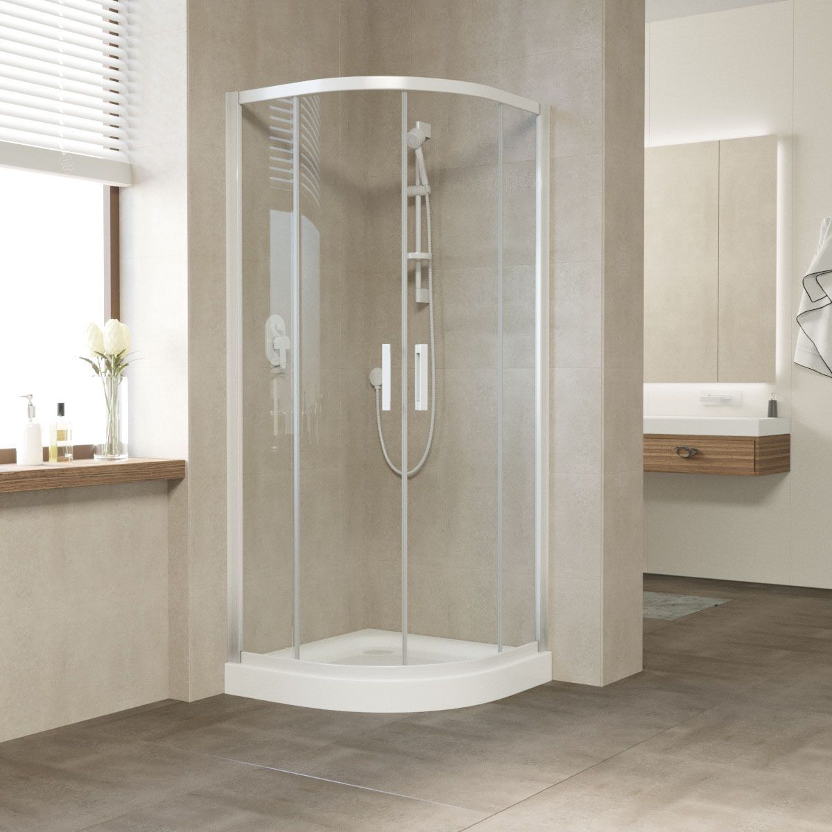 Душевой уголок Vegas Glass ZS NOVO h2000 100 01 01 профиль белый, стекло прозрачное