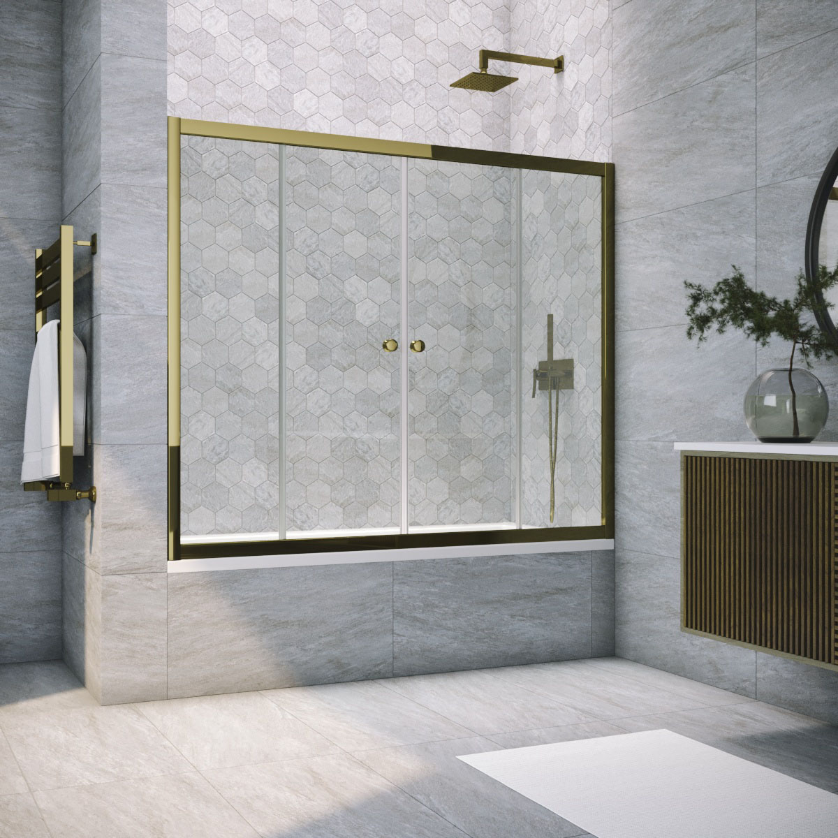 Шторка на ванну Vegas Glass Z2V TUR NOVO 200 05 01, профиль бронза, стекло прозрачное